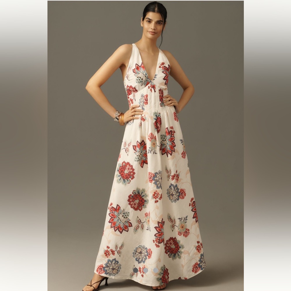 NWT Anthropologie Kivari Provence Linen Blend Sleeveless Maxi Dress